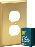 Rio Salto BRASS Outlet Covers Duplex Receptacle Wall Plate Electrical Outlet Cover Brushed Gold Metal Outlet Covers Decorative Wall Plate — Deco Collection 4.50" X 2.75"