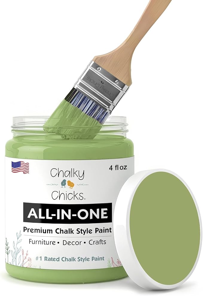 Chalky Chicks 4 Fl Oz Matte Lily Pad (Green) Chalk Paint for Furniture Without Sanding - No Prep Furniture Paint No Sanding All in One for Crafts, Wood, Walls, Cabinet, Metal, Dresser, Farmhouse
