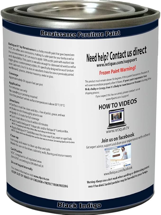 Retique It Chalk Furniture Paint by Renaissance DIY, 6 Piece Set, 45 Black Indigo, 32 Ounces