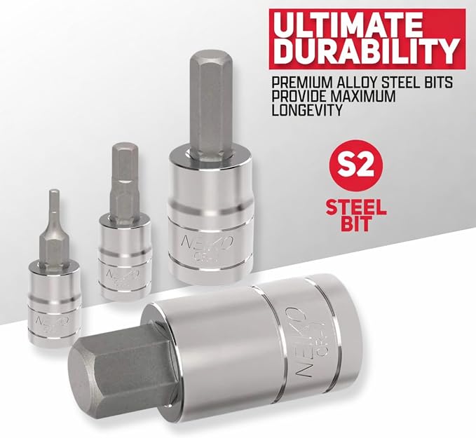 NEIKO 10388A Master Allen Hex Bit Socket Set, 33-Piece SAE & Metric Allen Socket Set, S2 Steel, 5/64'-3/4', 2mm-19mm