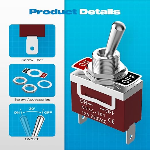 Waterproof Toggle Switch, Malictele SPST 2Pin ON/Off Marine 12V DC 30A/125VAC 20A Heavy Duty Toggle Switch with Waterproof Cap Terminals for Vehicles and Boats-2 Pack