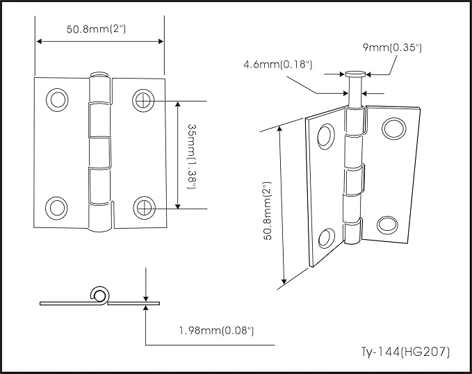 QCAA Square Door Butt Hinge, Heavy Gauge, Swaged, Loose Pin, 2"x2"x2.0mm, Brass Plated, Made in Taiwan, 12 Pack
