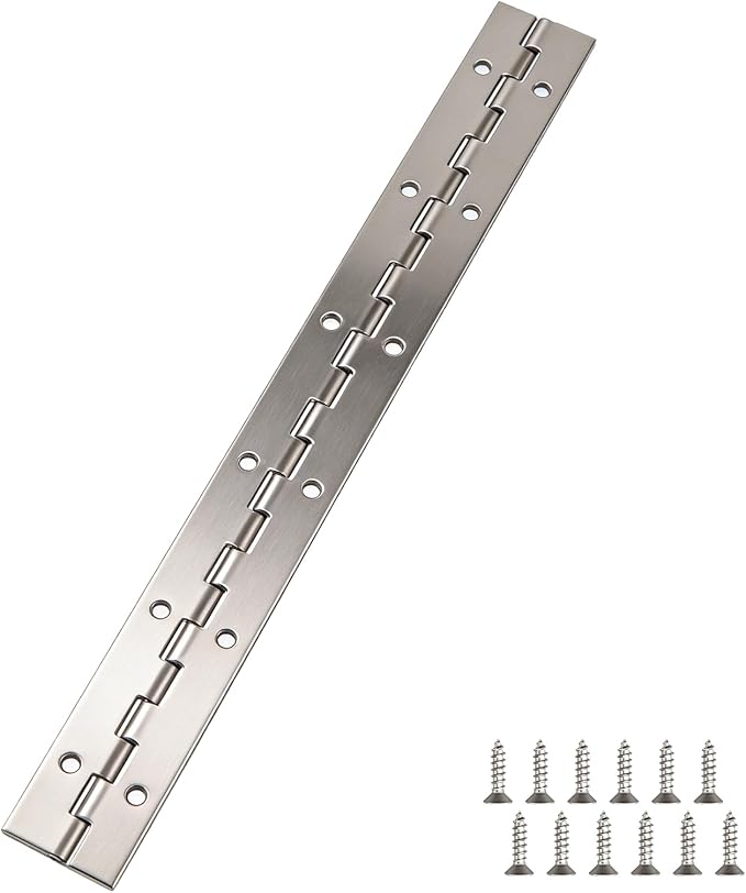 Piano Hinge, 12 Inch Stainless Steel Hinges with Holes and Stainless Steel Screws, Piano Heavy Duty Hinges, Suitable for Cabinets, DIY Storage Boxes, and Marine Scenarios