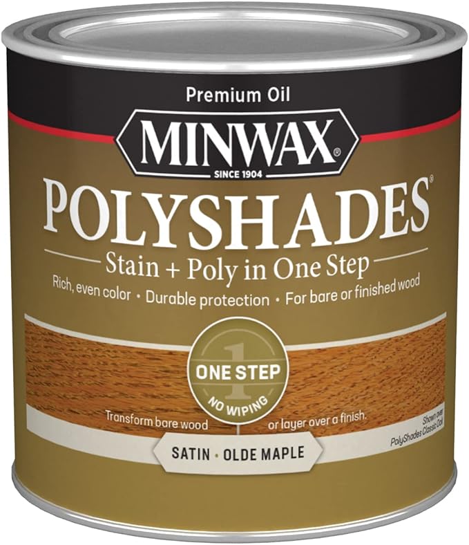 Minwax PolyShades Wood Stain + Polyurethane Finish – ½ Pint, Olde Maple, Satin