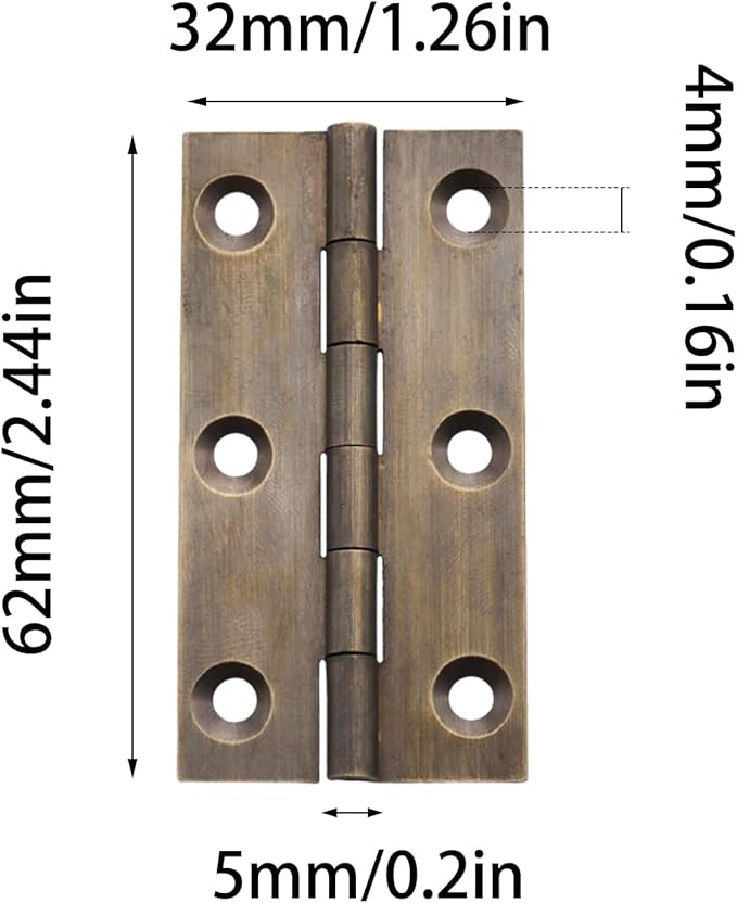 8 Pcs 32mmx62mm / 1.26" x 2.44" Bronze Mini Hinges, 2.5 Inch Solid Brass Folding Butt Hinge, Cabinet Hinge for Jewelry Box, Drawer Cabinet Furniture