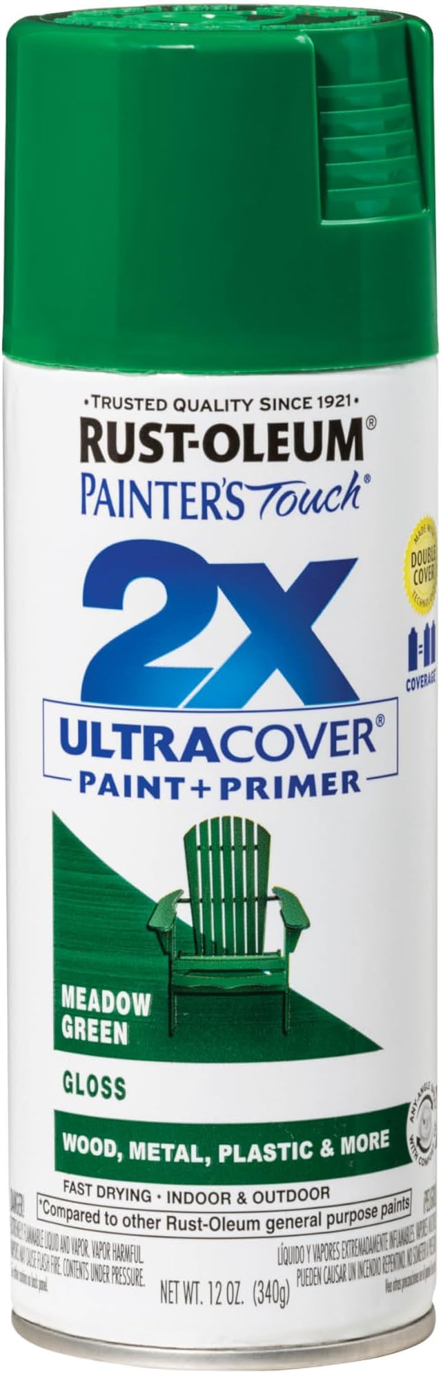 Rust-Oleum 249100 Painter's Touch 2X Ultra Cover Spray Paint, 12 oz, Gloss Meadow Green