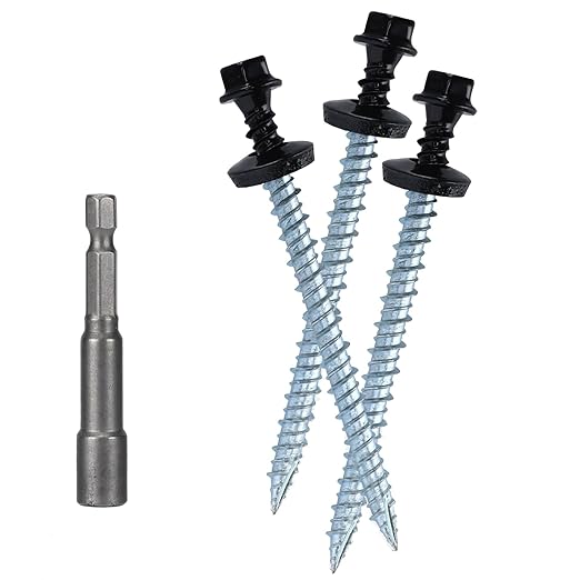 Metal Roofing Screws 10 x 3 inch, Black Hex Head Sheet Metal Roof Screw with EPDM Washer for Corrugated Roofing (250Pcs)