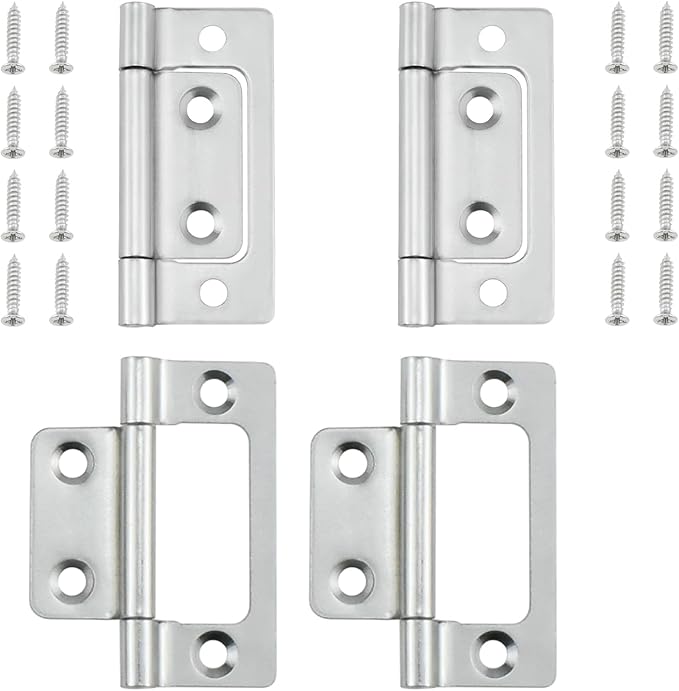 SDTC Tech 4-Pack Non-Mortise Door Hinges Bifold Butt Cabinet Hinges with Screws for Furniture Windows Cupboard etc. - 2 x 0.9 Inch, Silver