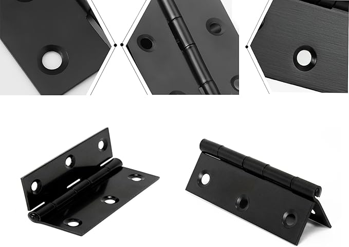 10 Pack 2 Inch Small Black Folding Door Hinges, Six‑Hole Stainless Steel Hinges for Cabinet, Window, Furniture, DIY Projects with Mounting Screws