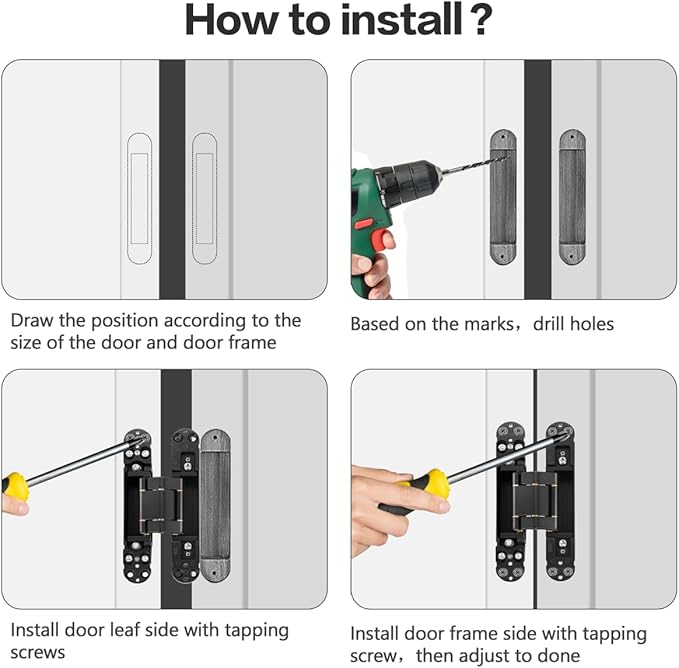 Onedaful 2 Kits 7 inch Stainless Steel Hidden Door Hinges Invisible Hinges for Door, 180 Degree Swing Concealed Hinges, 3 Way Adjustable & Heavy Duty for Secret Door (Load-Bearing Up to 170lbs)