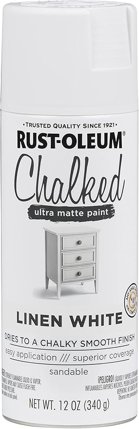 Rust-Oleum Linen White Chalked All-in-One Ultra Matte Spray Paint | One Coat Coverage | No Primer, Sanding, Or Topcoat Needed | Easy Spray Application | Made in USA | 12 OZ