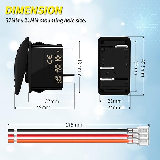 Joinfworld Marine Rocker Switch 12V 24V Lighted Rocker Switch 12 Volt 20A Blue LED 3 Pin SPST ON/Off Waterproof for Boat UTV RZR ATV Car Automotive -2Pcs