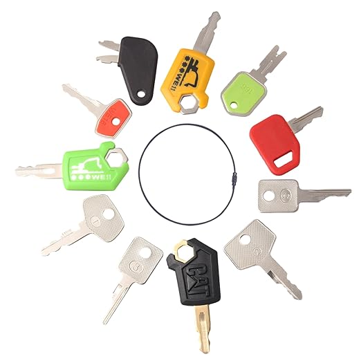 Heavy Equipment Keys Master Set, 11 Contractor Excavator Dozer Skid Steer Loader Forklift Roller Keys Fit Case JCB 14607 S450 Kubota CAT 5P8500 Takeuchi H806 Hyster 166 JD Bobcat D250