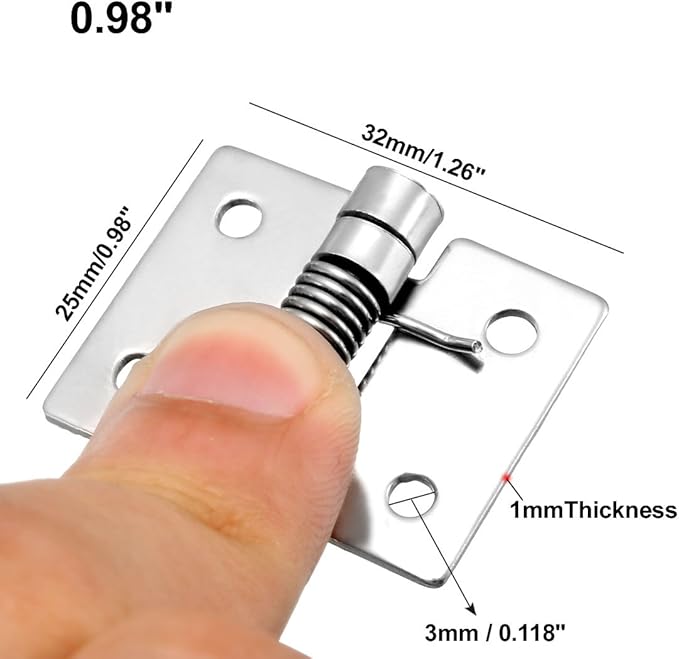 uxcell Self Closing Spring Hinge 0.98" Stainless Steel Brushed DIY Hardware for Door Cabinet Small Box 5pcs Per Pack