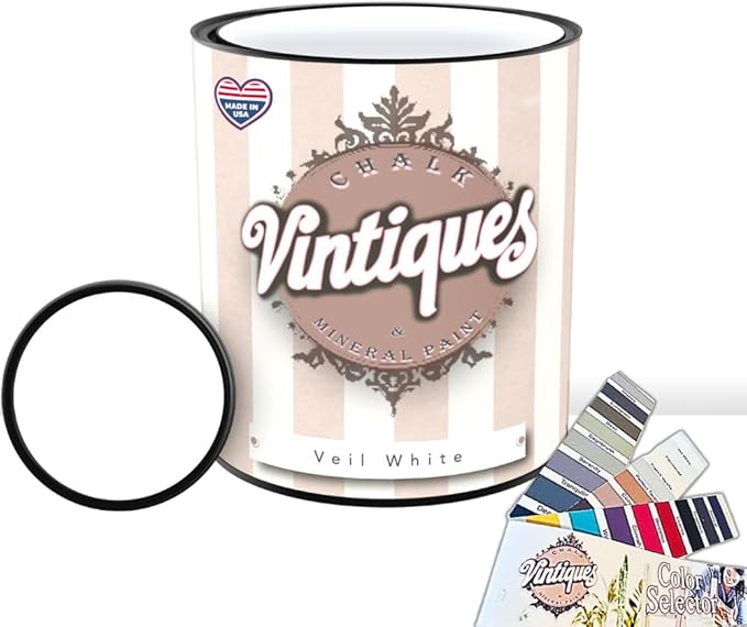 Vintiques Chalk & Mineral Paint, Veil White, 32oz - Matte Finish- Easy Application for DIY Projects - Furniture, Wood, Metal, Home Decor and More - includes color card