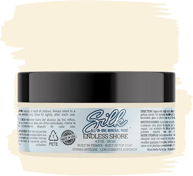 Dixie Belle Silk All-in-One Mineral Paint - Endless Shore (4oz) - Off-White Water Based Built-In Primer + Topcoat for Wood + Metal - Durable Furniture Paint - Low Reflective Finish
