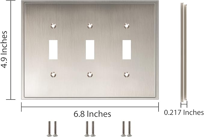 Henne Bery Soft Modern Decorative Wall Plate Switch Plate Outlet Cover (Triple Toggle, Satin Nickel)