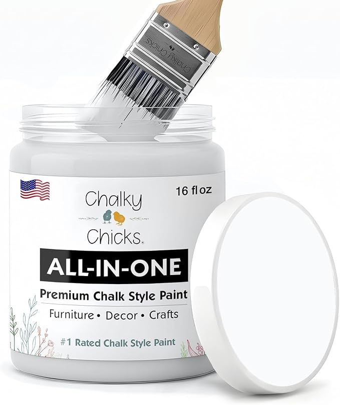 Chalky Chicks 16 Fl Oz Matte CottonTail White Chalk Paint for Furniture Without Sanding - No Prep Furniture Paint No Sanding All in One for Crafts, Wood, Cabinet, Walls, Metal, Dresser, Farmhouse