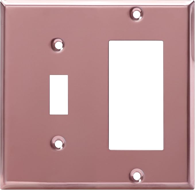ENERLITES Combination Toggle Switch and Decorator Receptacle Metal Wall Plate, Corrosion-Resistant, Stainless Steel 201, Standard Size 2-Gang 4.50" x 4.57", UL Listed, 771131-PRG, Polished Rose Gold