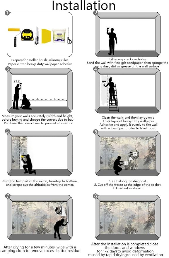 Toolhom Hazy Forest Wall Mural, Abstract Nature Landscape Wallpaper | 149"x96" non-self-adhesive Background Wall Decoration Patterns