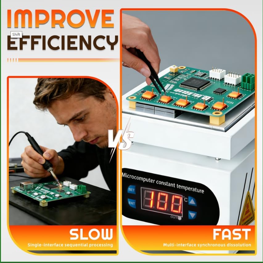 Soldering Hot Plate, PCB Preheater Rework Station with Digital Temperature Control, 100×100mm Heating Area for Multi-Point Heating, Electronics Repair, SMD Soldering, PCB Rework DIY110V 350W