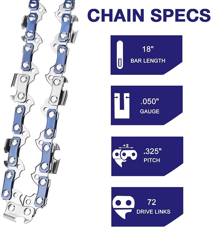 4 Pack 18 Inch Chainsaw Chain, .325" Pitch, .050'' Gauge, 72 Drive Links Fits Husqvarna 440 445 and More