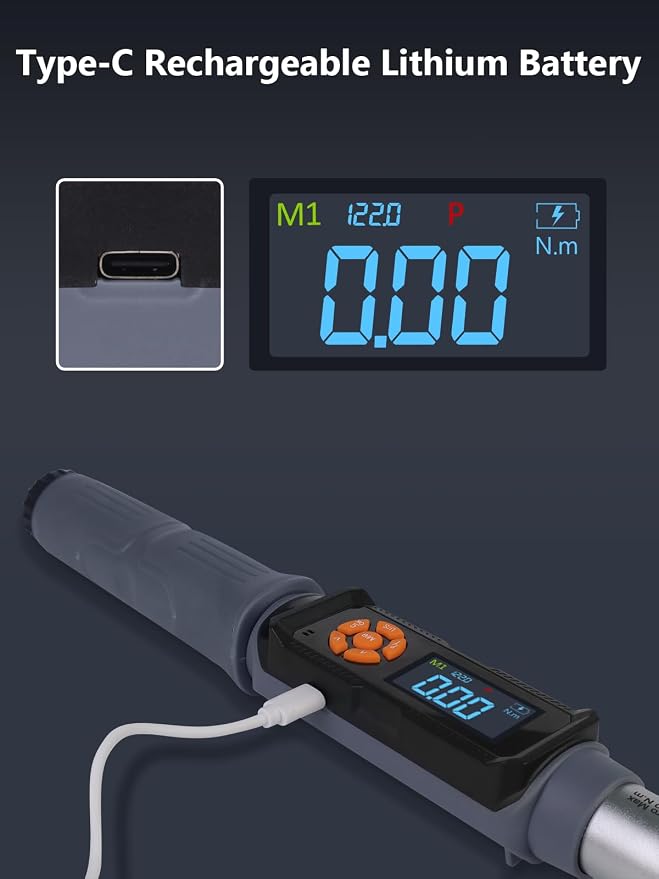 Goseek Upgraded Rechargeable Digital Torque Wrench 90 Tooth, 7.4-147.5 Ft-lbs/10-200Nm, 1/2'' Drive Electric Torque Wrench with Buzzer & LED & Vibration for Motorcycle Car Tires Repair