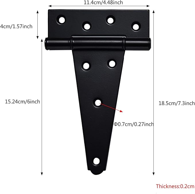 6 Inch T-Strap Heavy Duty Shed Door Hinges,Black Tee Hinge for Wooden Fences,Yard Door,Barn Door Gates, Wrought Hardware Rustproof,4 PCS