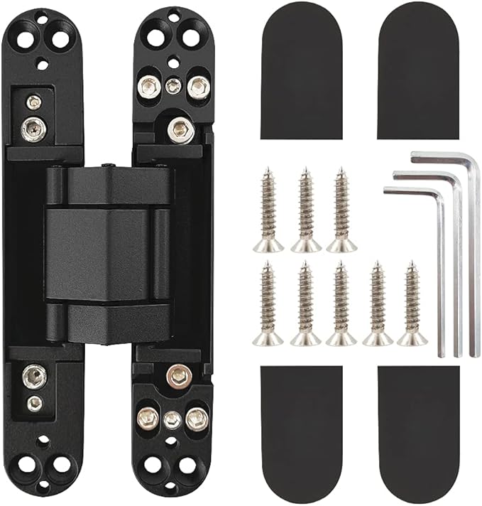 Invisible Hinges Concealed Door Hinge Heavy Duty Hidden Hinge 3-D Adjustable - Black -1 Pair