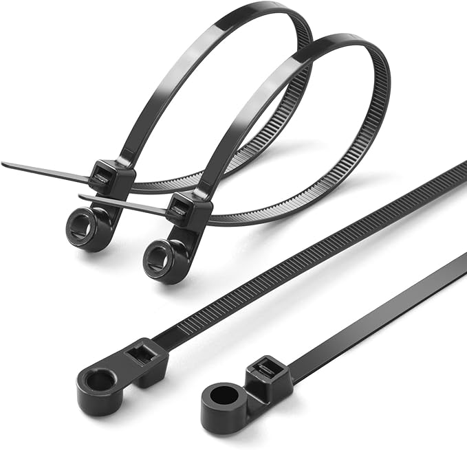 XINGO 250 PCS Black Zip Ties with Screw Hole 7.5 Inch, 75 lbs Mountable head Cable Tie, Multipurpose Heavy Duty Nylon Zip Tie for Indoor & Outdoor Use