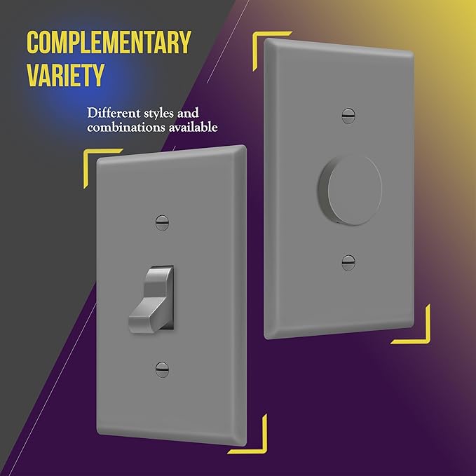 ENERLITES Toggle Light Switch Wall Plate, Gloss Finish, Mid-Size Single Gang 4.88" x 3.11", Unbreakable Polycarbonate Thermoplastic, UL Listed, 8811M-GY-10PCS, Gray, 10 pack
