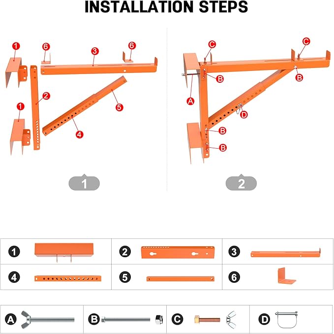New Upgraded Adjustable Ladder Jacks 2 Pack for Scaffolding Platform, Two-Rung Short Body Extension Ladder Jack Scaffold Bracket, Orange Ladder Platform Accessories Ladder Jack Part for Working Stage
