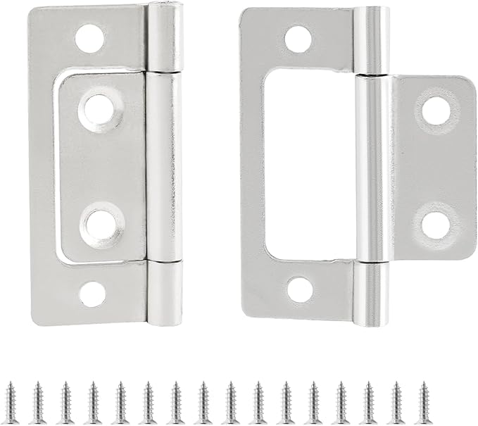 Biaungdo 12 Pcs Non-Mortise Door Hinges, 2 inch x 0.9 inch Bifold Butt Cabinet Hinges Vintage Furniture Hardware Antique Door Hinge with Screws for Door, Windows, Cabinet, Cupboard(White Nickel)