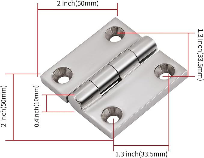 316 Stainless Steel Hinges Marine Grade (2" × 2" or 1-1/2" × 1-1/2" Heavy Duty Boat Hatch Hinge Casting Cabinet Door Hinge with Screws (2" x 2" 12 Pack)