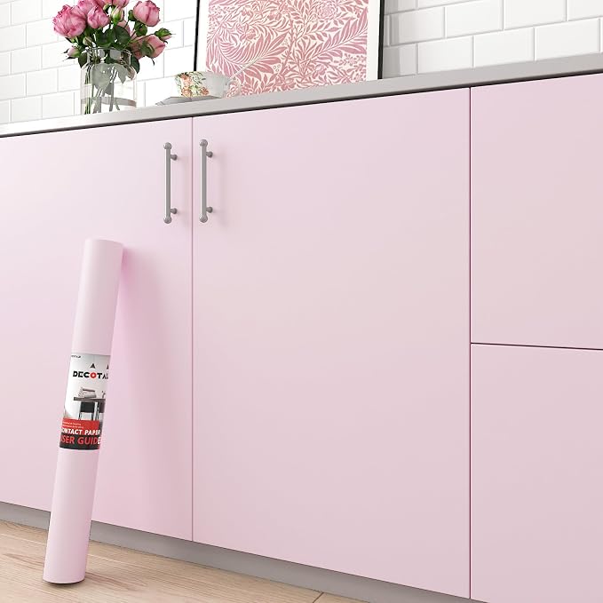 Pink Peel and Stick Wallpaper - Pink Wall Paper Removable Pinkish Contact Paper for Cabinets and Drawers 17.7"x200" Pinkish Wallpaper for Bedroom Girls Solid Color Vinyl Wrap, Renter Friendly