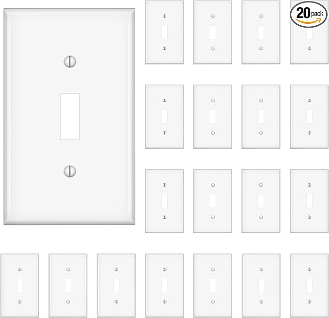 TAKETEK Light Switch Cover, Standard Size Toggle Light Switch Wall Plate,White, Wall Plates for Light Switches, White, 20 Pack