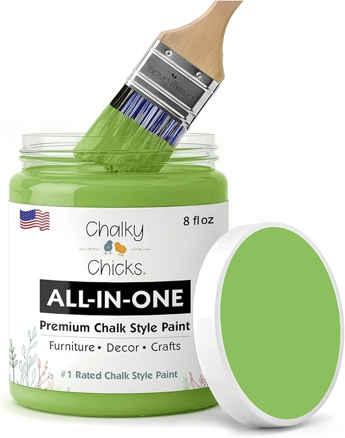 Chalky Chicks All-in-One Chalk Paint for Furniture or Cabinet - 8 Fl Oz - Matte Finish Pistachio (Lime Green) for Metal, Wood Furniture Paint - No Sanding All-in-One for Home Decor & Crafts, USA Made