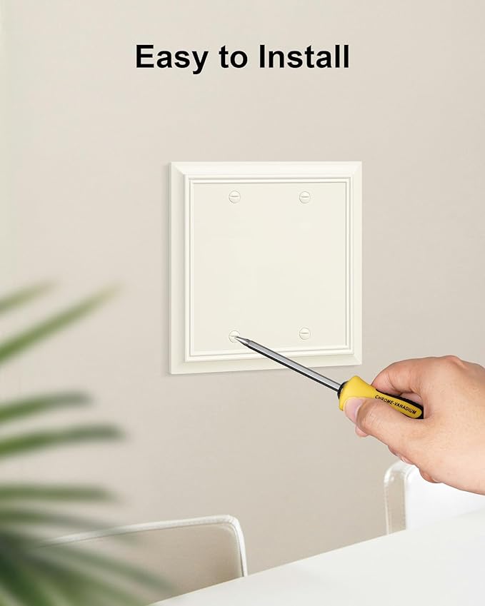 2-Pack Double Blank Wall Plate, Durable Natural Bamboo Fiber Wall Plate Cover,Light Almond 1 Gang Wall Plate for Unused Outlets/Switches