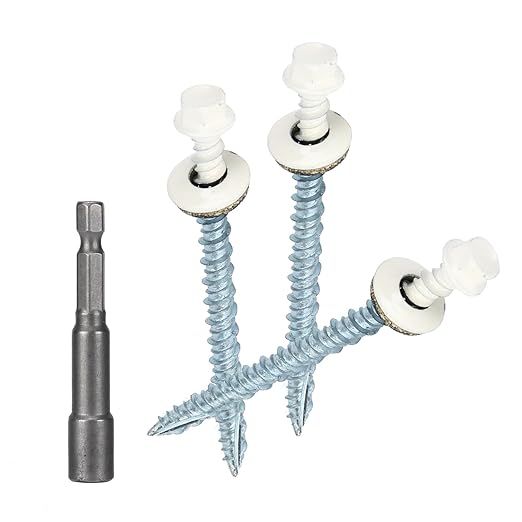 Metal Roofing Screws 10 x 2-1/2 inch, Brite White Hex Head Sheet Metal Roof Screw with EPDM Washer for Corrugated Roofing (250Pcs)