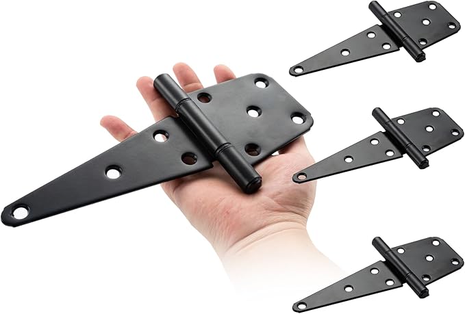 6 Inch T-Strap Gate Hinges, Heavy Duty Gate Hinges,Shed Door Hinges for Outdoor Barns Gate,Wooden Fences,with Screws, 4 Pack-Black