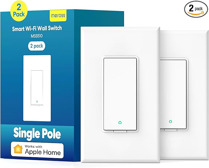 meross Smart Light Switch 2 Pack Supports Apple HomeKit, Siri, Alexa, Google Assistant & SmartThings, 2.4GHz Wi-Fi Single Pole Light Switch, Neutral Wire Required, No Hub Required