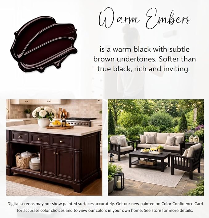 ALL-IN-ONE Paint by Heirloom Traditions, Warm Embers (Warm Black), Quart - Durable cabinet and furniture paint. Built in primer and top coat, no sanding needed. Includes our 30 featured color card.