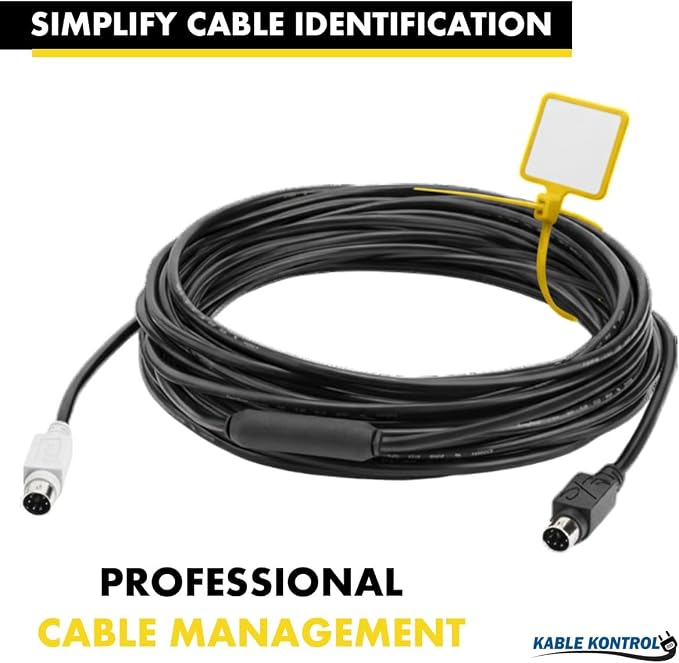 Kable Kontrol Write-On Flag Identification Zip Ties 6 Inch 100 Pcs - Yellow | Cable Markers 1‑7/8" x 1‑1/8" Writable Wide Flag Self‑Locking Nylon Marker Cable Ties for Cable Labeling