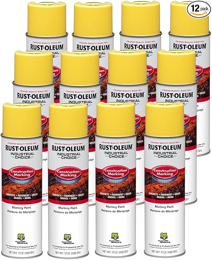 Rust-Oleum 264695-12PK Industrial Choice M1400 System Water-Based Construction Marking Paint, 17 oz, High Visibility Yellow, 12 Pack