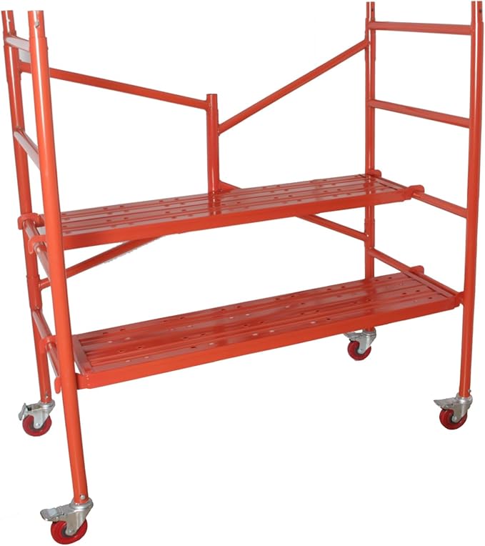 LEADALLWAY Portable Rolling Scaffolding Platform 4 Foot High Mobile Baker Scaffolding 770 LBS Capacity with Locking Wheels and Tool Bag, Red