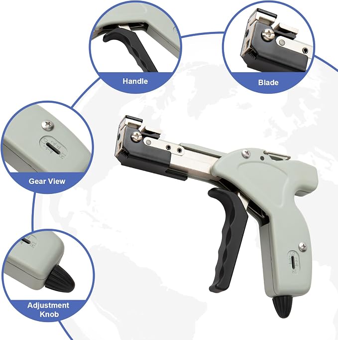 Metal Zip Tie Cutter, Stainless Steel Cable Tie Gun with Adjustable Tension & Automatic Cutter for Stainless Steel Tie Wrap with Free Zip Tie Release Tool, Single-Hand Operated