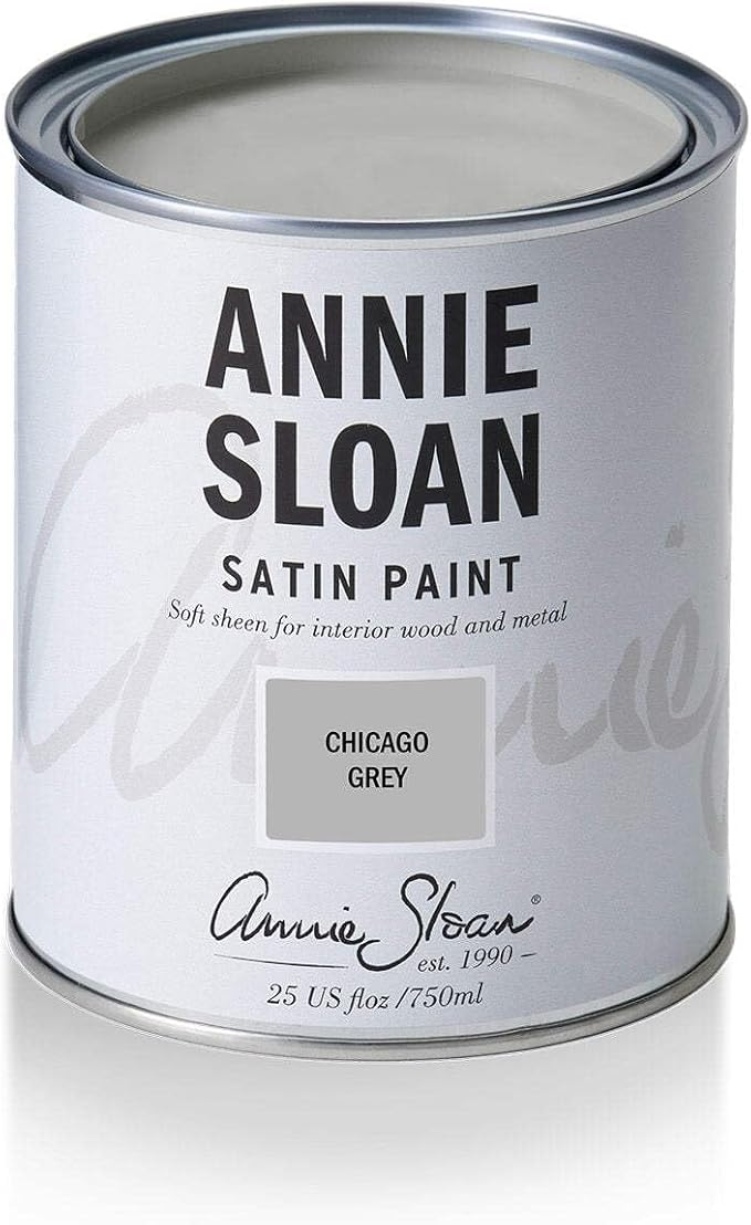 Annie Sloan Satin Paint (Chicago Grey, 25 Fl Oz/750 mL). Soft sheen for interior wood and metal. Self-leveling, all-in-one paint with no wax or lacquer required.
