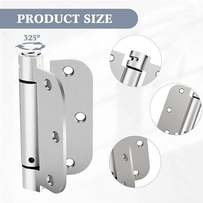 Yaocom 10 Pcs Self Closing Door Hinge 3.5'' Spring Loaded Hinges Automatic Door Closer Hinge Adjustable Tension for Garage, 5/8'' Radius Corners(Silver,3.5'')
