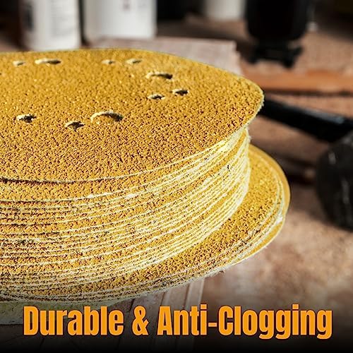 POWERTEC 5 Inch 8 Hole Sanding Discs - 80/100/120/150/220 Grits Sandpaper (10 Each, 50-Pack), Assorted 5" Hook and Loop Sanding Pads for Orbital Sander, DA Sander, Air Sander (44000XG-50)