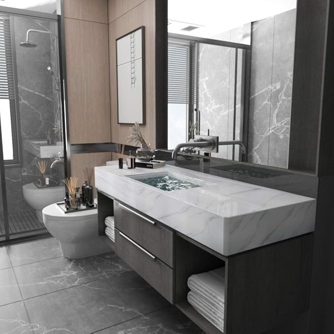 Extra Wide Marble Contact Paper Peel Stick Wallpaper Countertop Vinyl Wrap | 48"x354" White/Grey Glossy Counter Top Laminate Sheets for Kitchen Countertops Heat Resistant Waterproof Granite Wall Paper